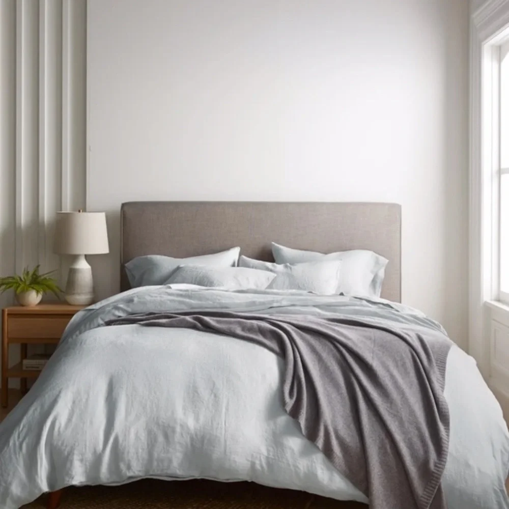 Quince European Linen King Duvet Cover Set With 2 Shams in Mist